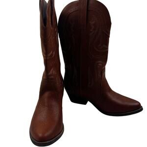 True Craft Faux Leather Caramel Brown Classic Western Cowgirl Boots Women's SZ 9